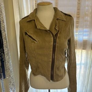 Free People Cropped Linen Moto Jacket